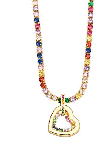 Brass Cubic Zirconia Vintage Heart Pendant Necklace