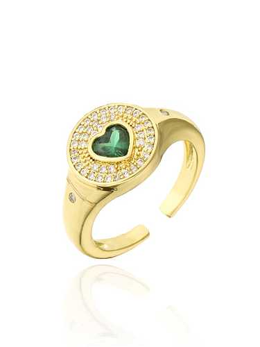 Brass Cubic Zirconia Heart Minimalist Round Band Ring