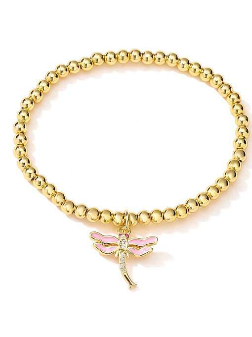 Bracelet perlé vintage libellule en émail zircon cubique en laiton