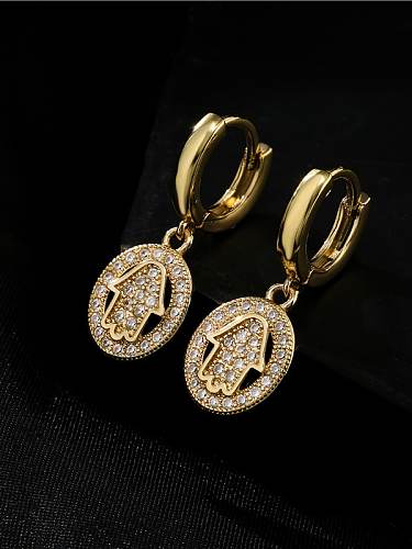 Brass Cubic Zirconia Hand Of Gold Vintage Huggie Earring