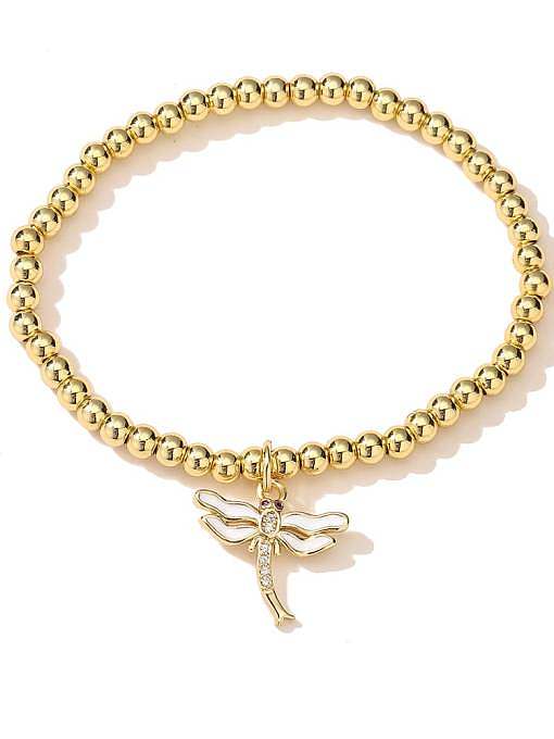 Brass Cubic Zirconia Enamel Dragonfly Vintage Beaded Bracelet