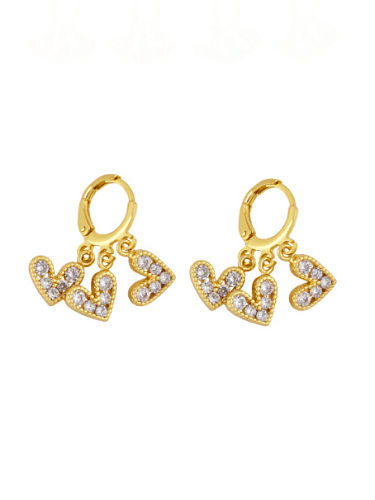 Brass Cubic Zirconia Heart Vintage Huggie Earring