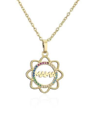 Brass Cubic Zirconia Letter Trend Hollow Flower Pendant Necklace