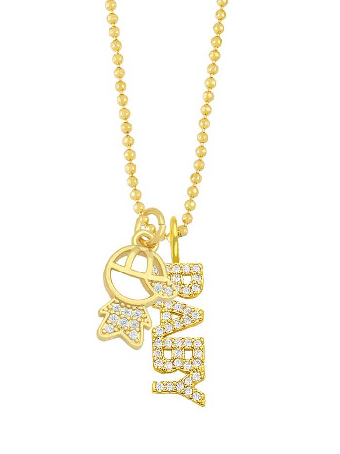 Brass Cubic Zirconia Letter Minimalist Girl Necklace