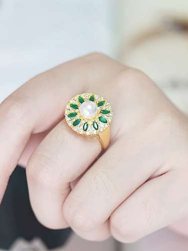 Brass Cubic Zirconia Geometric Vintage Band Ring
