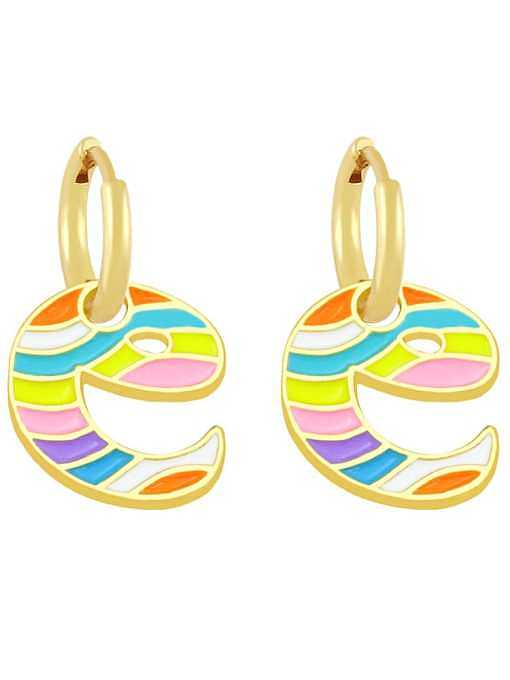 Brass Enamel Rainbow Letter Minimalist Huggie Earring