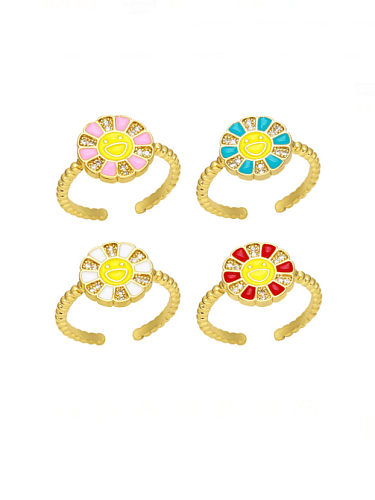 Brass Enamel Smiley Flower Cute Band Ring