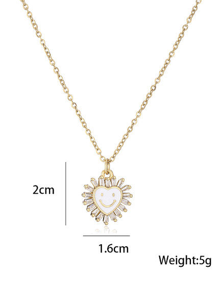 Brass Cubic Zirconia Enamel Trend Heart Smiley Pendant Necklace