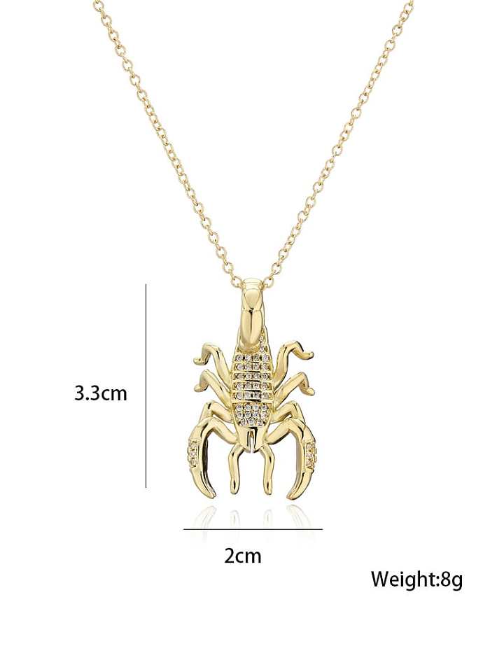 Brass Cubic Zirconia Lizard Vintage Scorpion Pendant Necklace