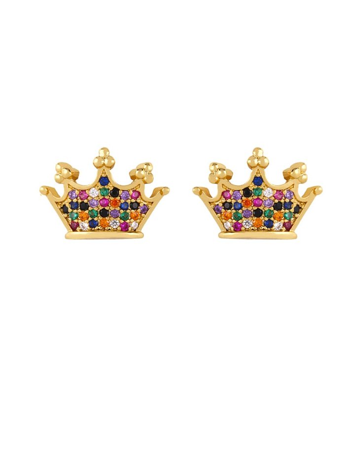 Brass Cubic Zirconia Crown Ethnic Stud Earring