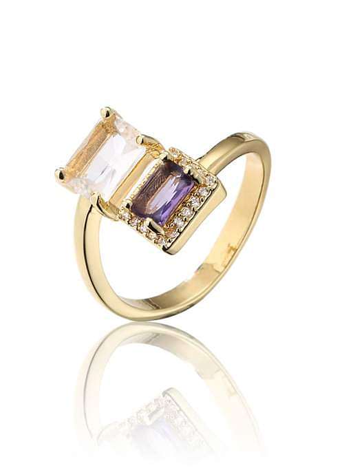 Brass Cubic Zirconia Rectangle Luxury Band Ring