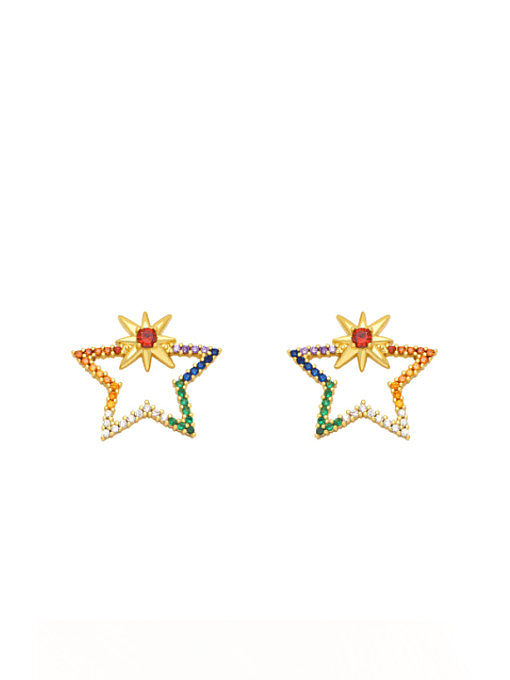 Brass Cubic Zirconia Pentagram Dragonfly Heart Cute Stud Earring