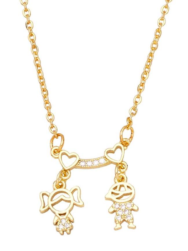 Brass Cubic Zirconia Boy Cute Letter Pendant Necklace