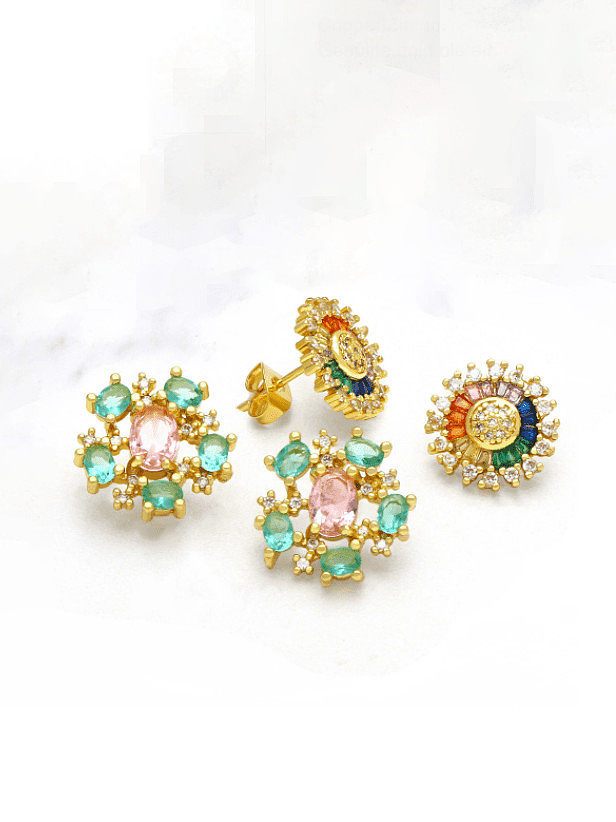 Brass Cubic Zirconia Geometric Minimalist Stud Earring