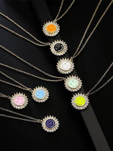 Messing Zirkonia Emaille Sonne Blume minimalistische Halskette