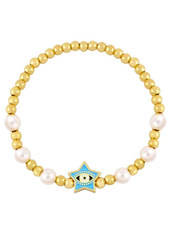 Brass Imitation Pearl Enamel Evil Eye Vintage Beaded Bracelet