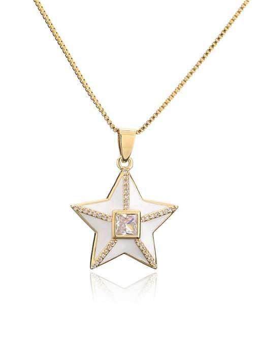 Brass Rhinestone Enamel Star Ethnic Five-pointed star Pedant Necklace