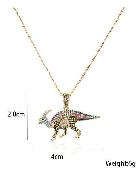 Brass Cubic Zirconia Vintage Dinosaur Pendant Necklace