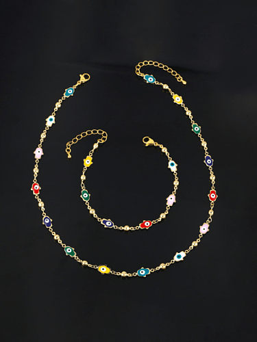 Brass Enamel Minimalist Evil Eye Bracelet and Necklace Set