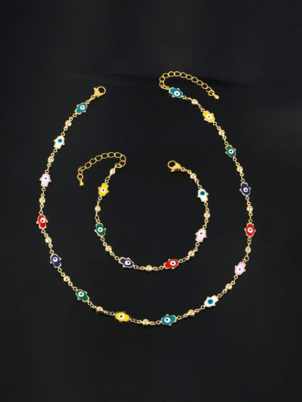 Conjunto de pulseira e colar de esmalte minimalista em latão