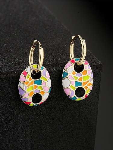 Brass Enamel Geometric Vintage Earring