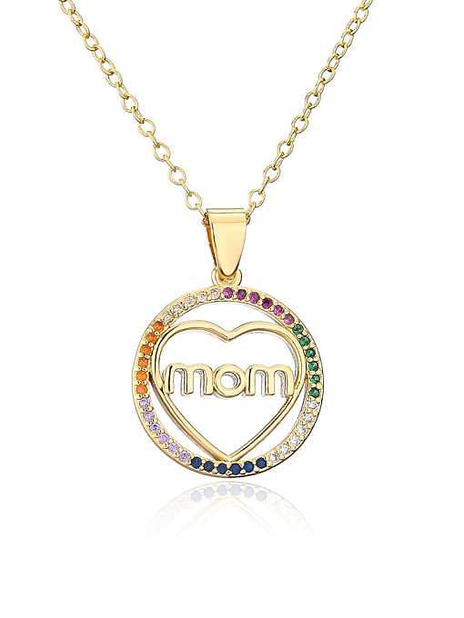 Brass Cubic Zirconia Heart Dainty Letter MOM Pendant Necklace