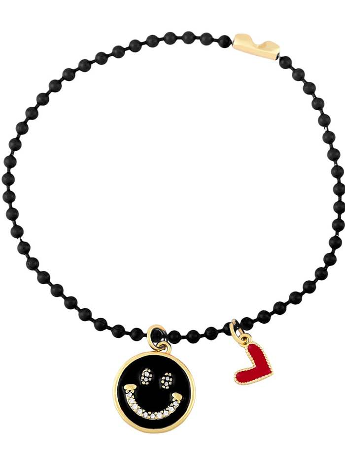 Bracelet de perles Hip Hop Smiley en émail multicolore en laiton