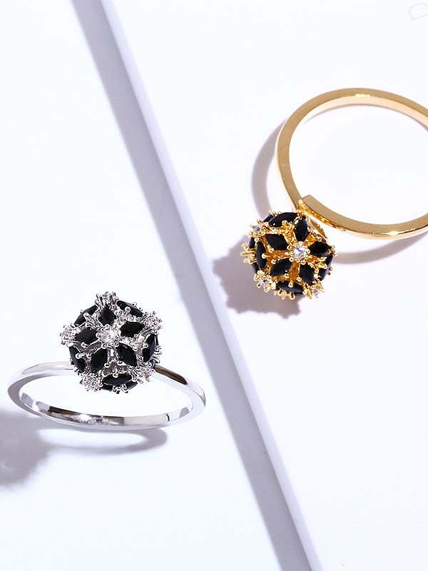 Brass Cubic Zirconia Ball Statement Cocktail Ring