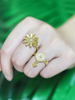 Brass Cubic Zirconia Heart Vintage Band Ring