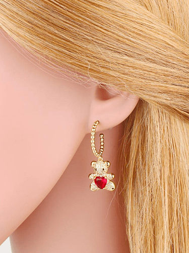 Brass Cubic Zirconia Bear Heart Cute Huggie Earring