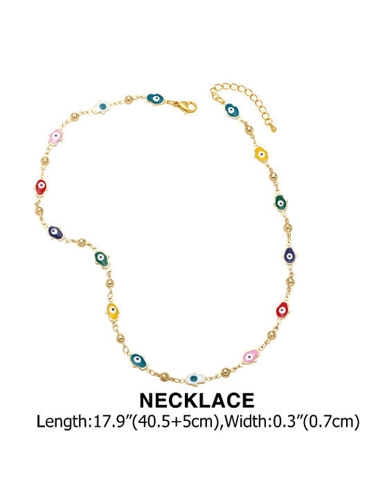 Brass Enamel Minimalist Evil Eye Bracelet and Necklace Set
