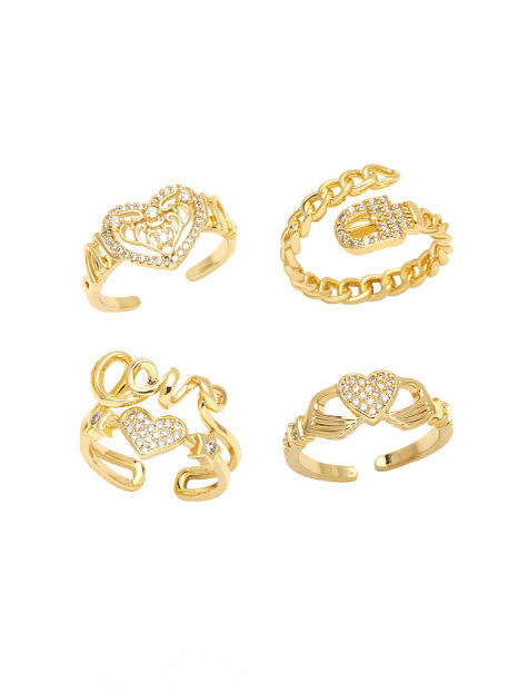 Brass Cubic Zirconia Letter Hip Hop Band Ring