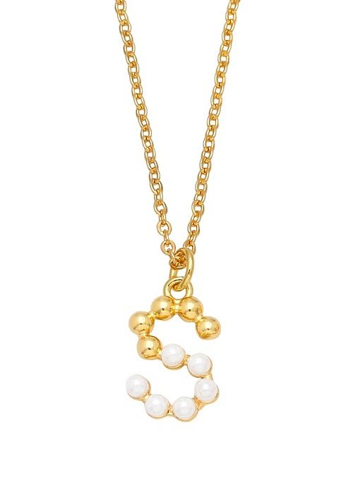Brass Imitation Pearl Letter Minimalist Necklace