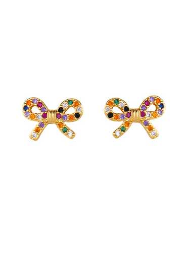 Boucles d'oreilles mignonnes en laiton avec zircon cubique et nœud papillon