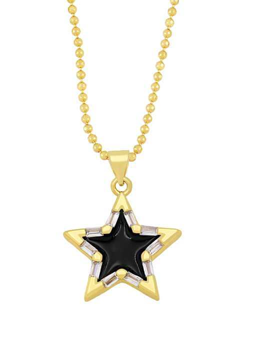 Collier de perles Hip Hop étoile en émail zircon cubique en laiton