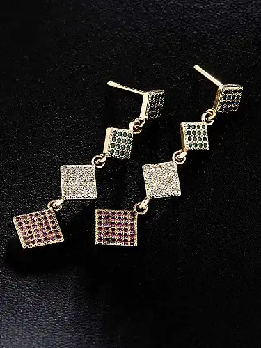 Brass Cubic Zirconia Geometric Dainty Drop Earring