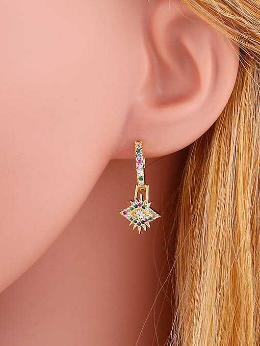 Brass Cubic Zirconia Crown Vintage Huggie Earring