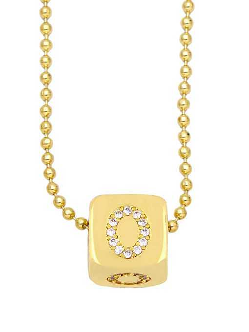 Brass Cubic Zirconia Letter Vintage square Pendant Necklace