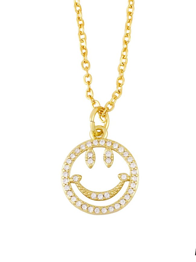 Brass Cubic Zirconia Hollow Smiley Hip Hop Necklace