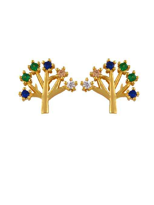 Brass Cubic Zirconia Tree Ethnic Stud Earring