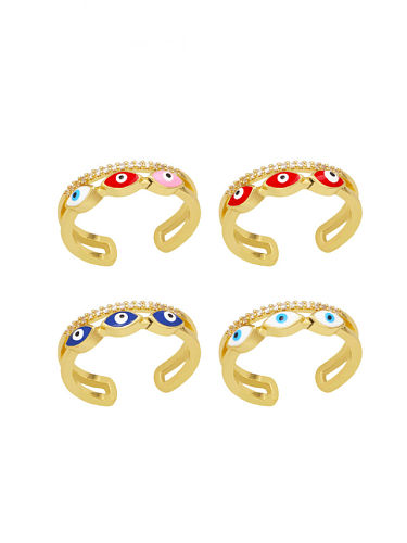 Brass Enamel Cubic Zirconia Evil Eye Minimalist Band Ring