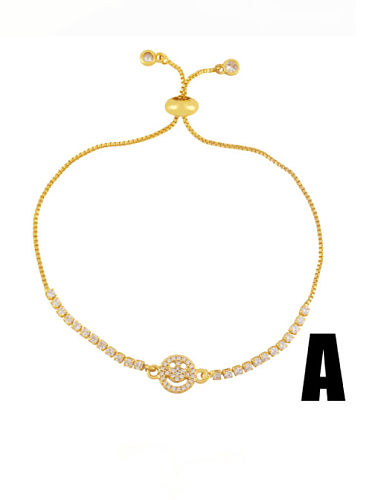 Brass Cubic Zirconia Smiley Minimalist Adjustable Bracelet