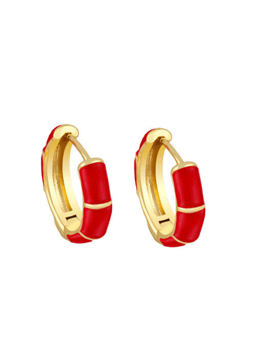 Brass Enamel Geometric Minimalist Huggie Earring