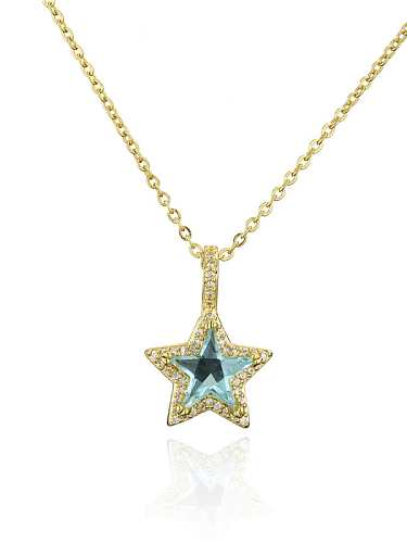 Collier pendentif étoile à cinq branches minimaliste en pierre de verre en laiton