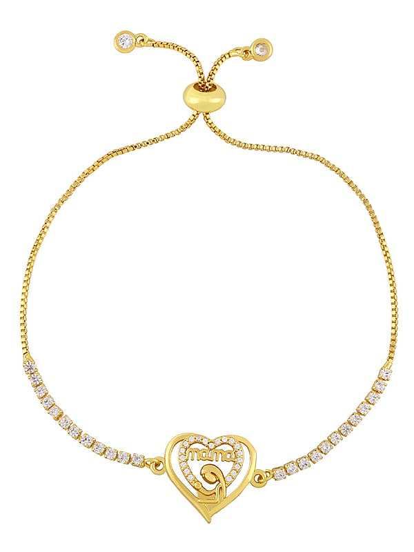 Brass Cubic Zirconia Heart Vintage Link Bracelet