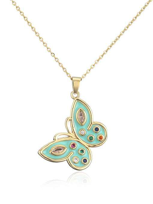 Collier pendentif papillon tendance en émail de zircone cubique en laiton