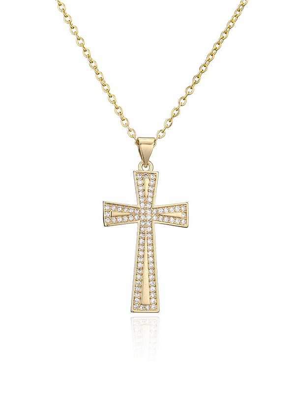 Brass Cubic Zirconia Cross Vintage Regligious Necklace