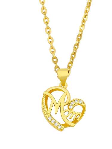 Brass Cubic Zirconia Letter Vintage Heart-shaped Pendant Necklace