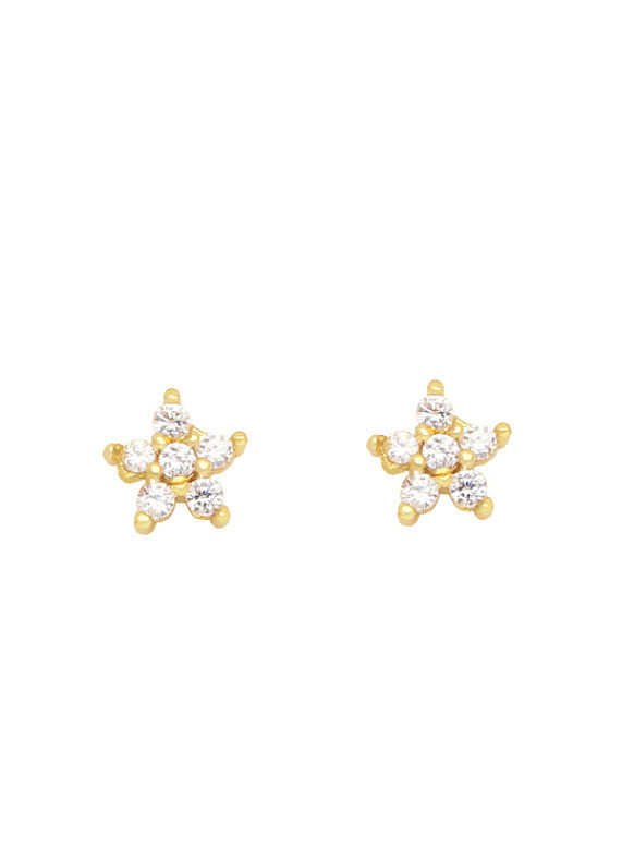 Brass Cubic Zirconia Butterfly Pentagram Vintage Stud Earring