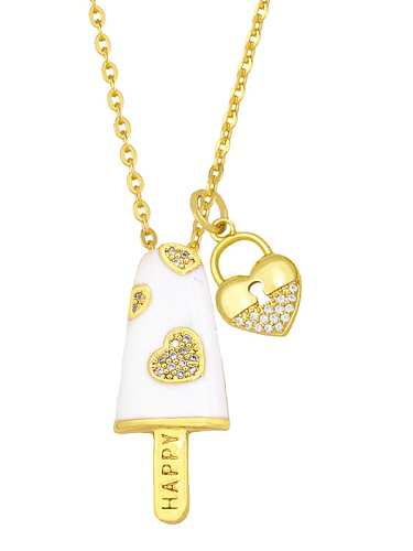 Brass Cubic Zirconia Enamel Heart Minimalist Necklace
